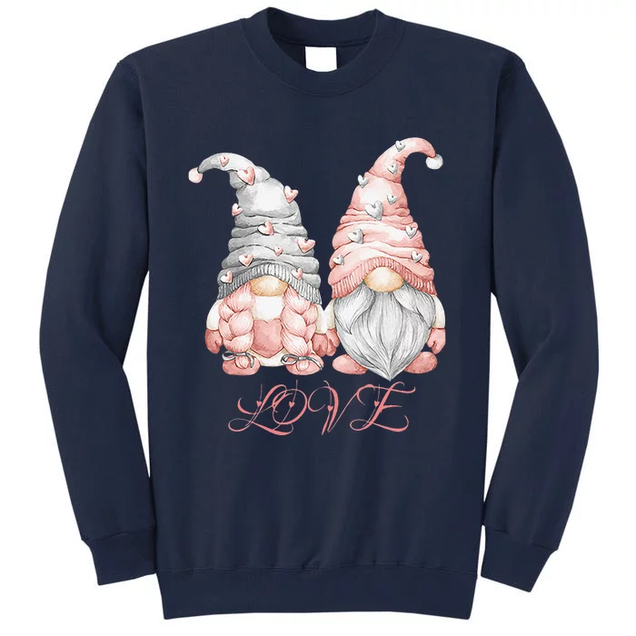 Happy Valentines Day Couple Gnome Pink Hearts Garden Gnomes Tall Sweatshirt