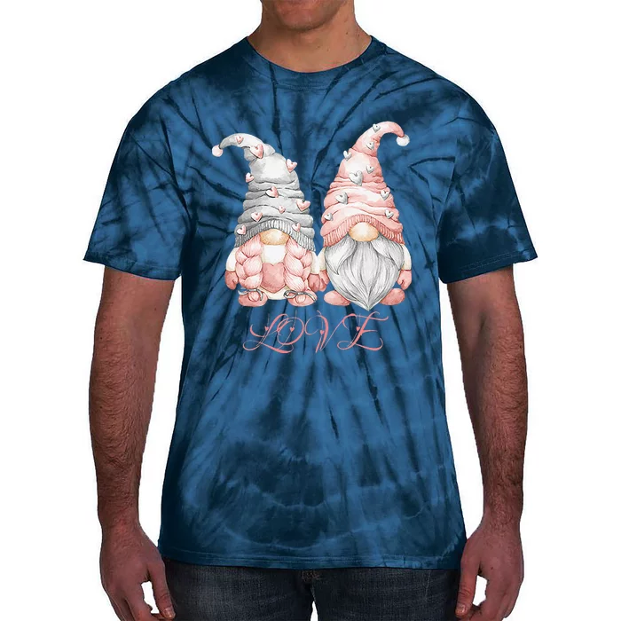 Happy Valentines Day Couple Gnome Pink Hearts Garden Gnomes Tie-Dye T-Shirt