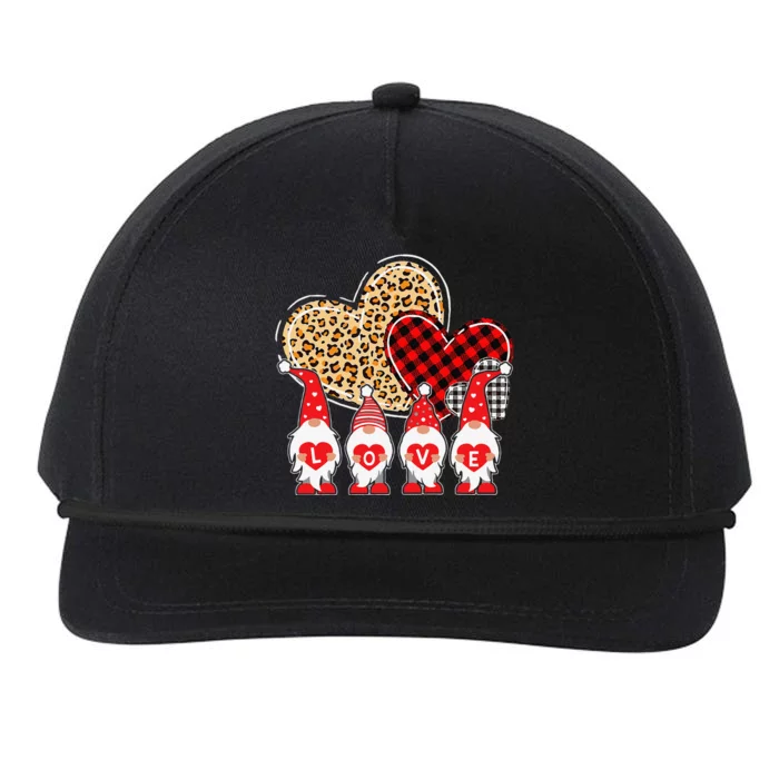 Happy Valentines Day Cute Gnomes Leopard Plaid Hearts Love Snapback Five-Panel Rope Hat