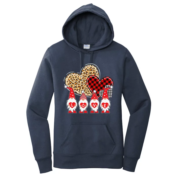 Happy Valentines Day Cute Gnomes Leopard Plaid Hearts Love Women's Pullover Hoodie