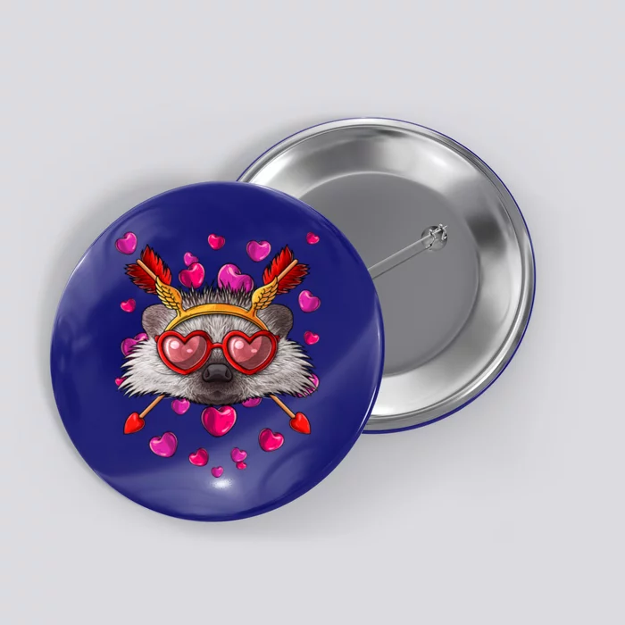 Hedgehog Valentines Day Animal Face Heart Glass Love Arrows Gift Button