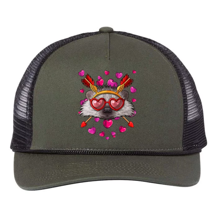 Hedgehog Valentines Day Animal Face Heart Glass Love Arrows Gift Retro Rope Trucker Hat Cap