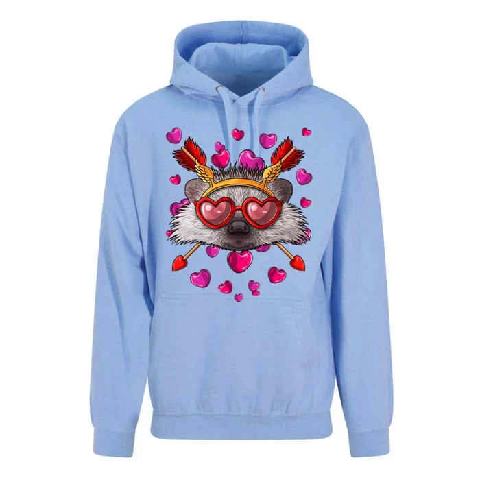 Hedgehog Valentines Day Animal Face Heart Glass Love Arrows Gift Unisex Surf Hoodie