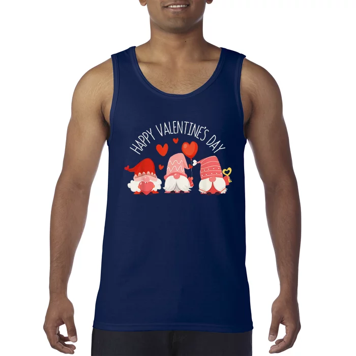 Happy Valentines Day Cute Three Gnomes Hearts Couple Gifts Tank Top