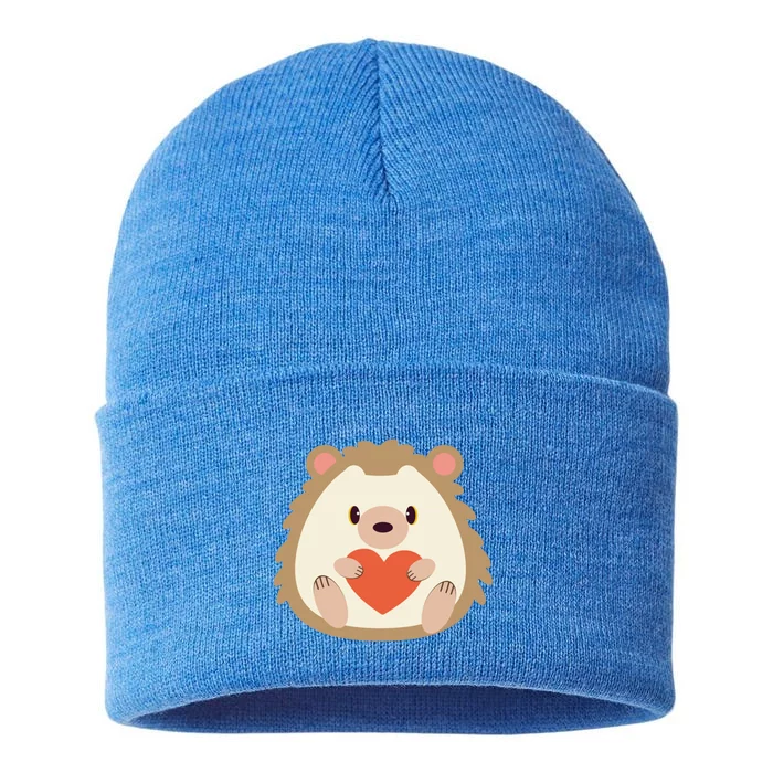 Hedgehog Valentines Day Heart Animals Lover Gift Sustainable Knit Beanie