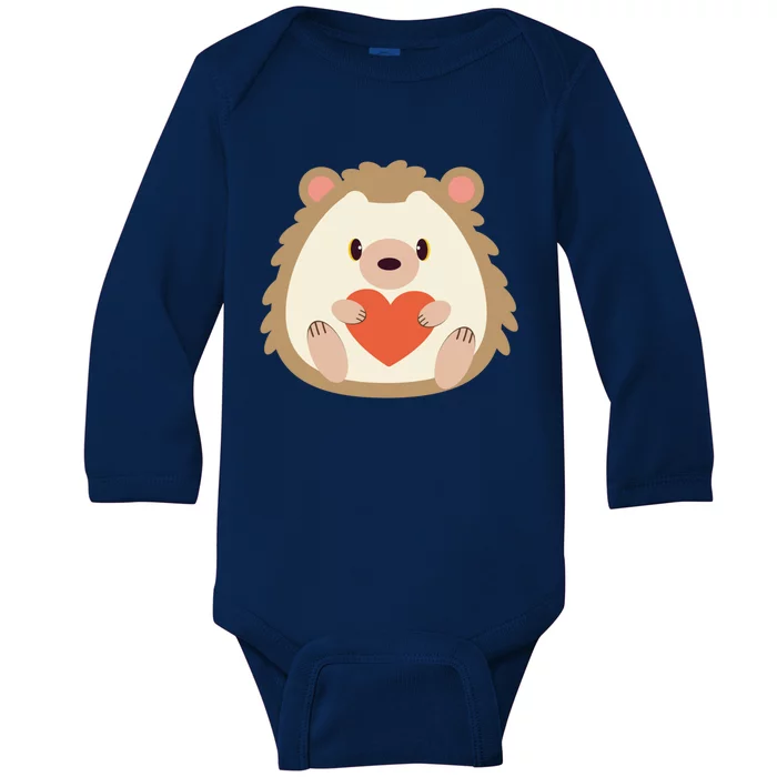 Hedgehog Valentines Day Heart Animals Lover Gift Baby Long Sleeve Bodysuit