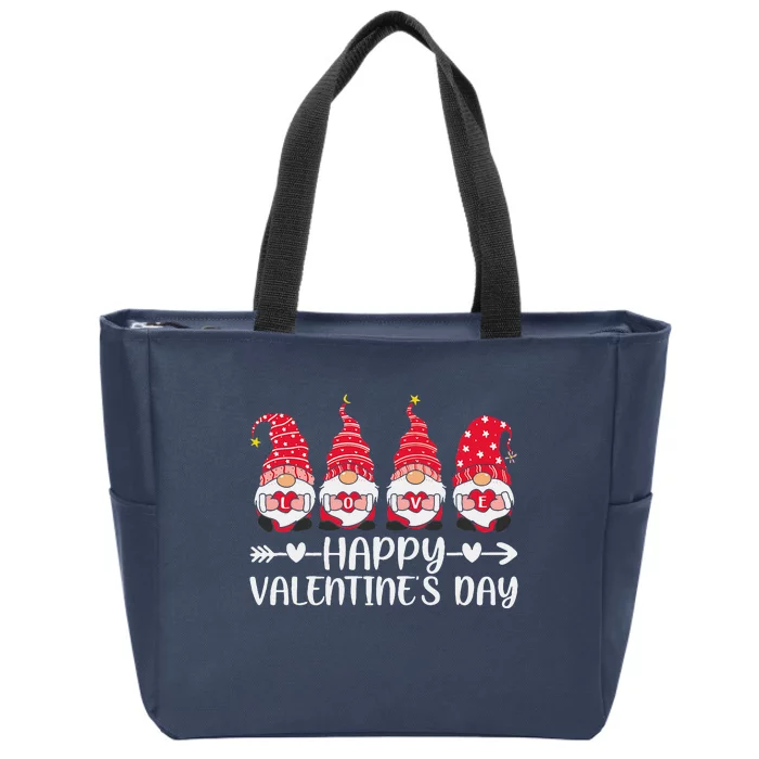 Happy Valentines Day Four Gnomes Holding Heart Love Zip Tote Bag