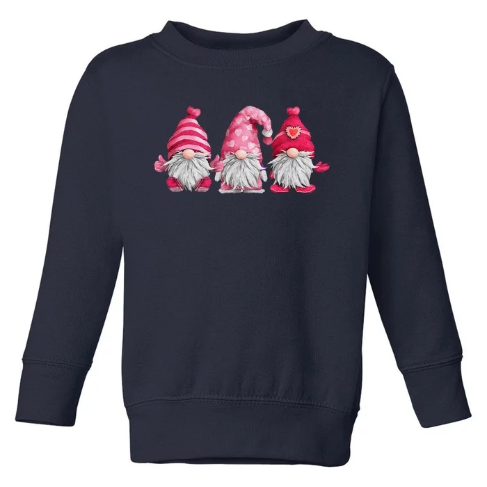 Happy Valentines Day Tomte Three Pink Hearts Garden Gnomes Day Cute Toddler Sweatshirt