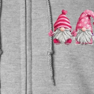 Happy Valentines Day Tomte Three Pink Hearts Garden Gnomes Day Cute Full Zip Hoodie