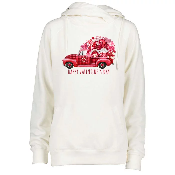 Happy Valentines Day Gnome Vintage Truck Womens Funnel Neck Pullover Hood