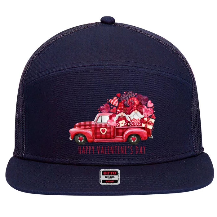 Happy Valentines Day Gnome Vintage Truck 7 Panel Mesh Trucker Snapback Hat