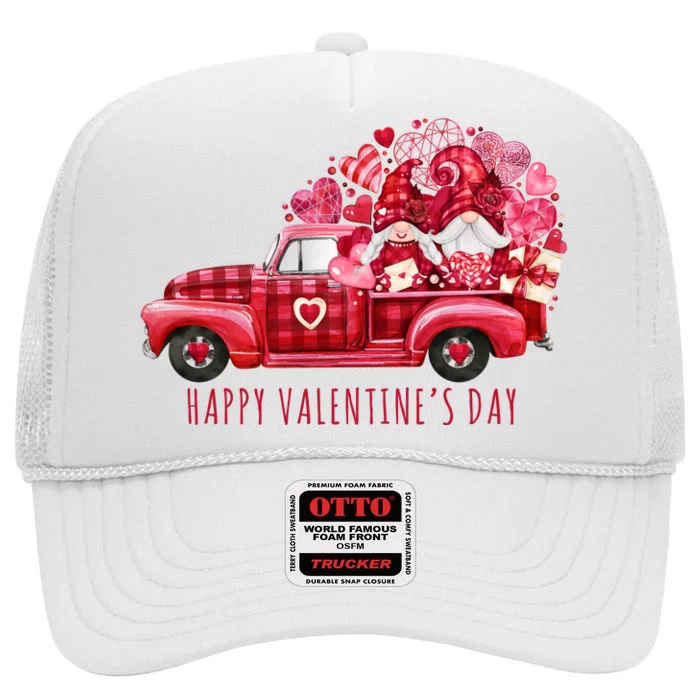 Happy Valentines Day Gnome Vintage Truck High Crown Mesh Trucker Hat