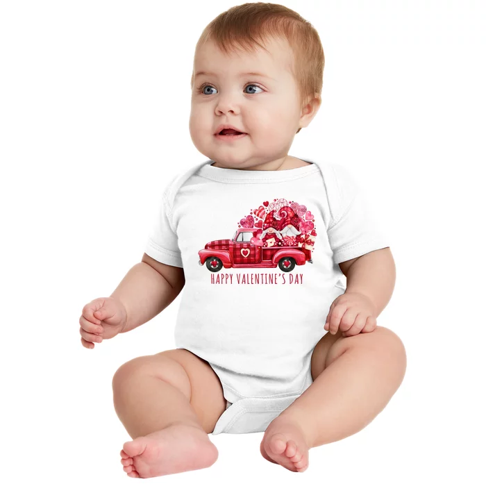 Happy Valentines Day Gnome Vintage Truck Baby Bodysuit