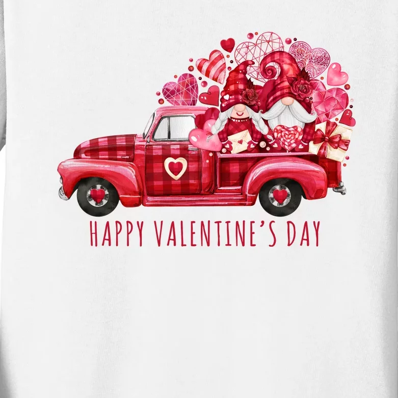 Happy Valentines Day Gnome Vintage Truck Kids Long Sleeve Shirt