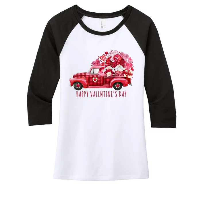 Happy Valentines Day Gnome Vintage Truck Women's Tri-Blend 3/4-Sleeve Raglan Shirt