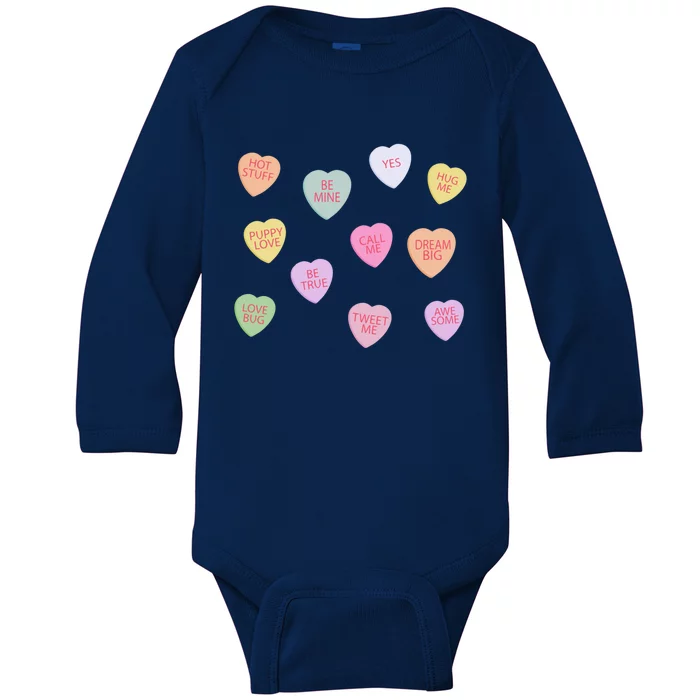 Happy Valentines Day Candy Conversation Hearts Great Gift Great Gift Baby Long Sleeve Bodysuit