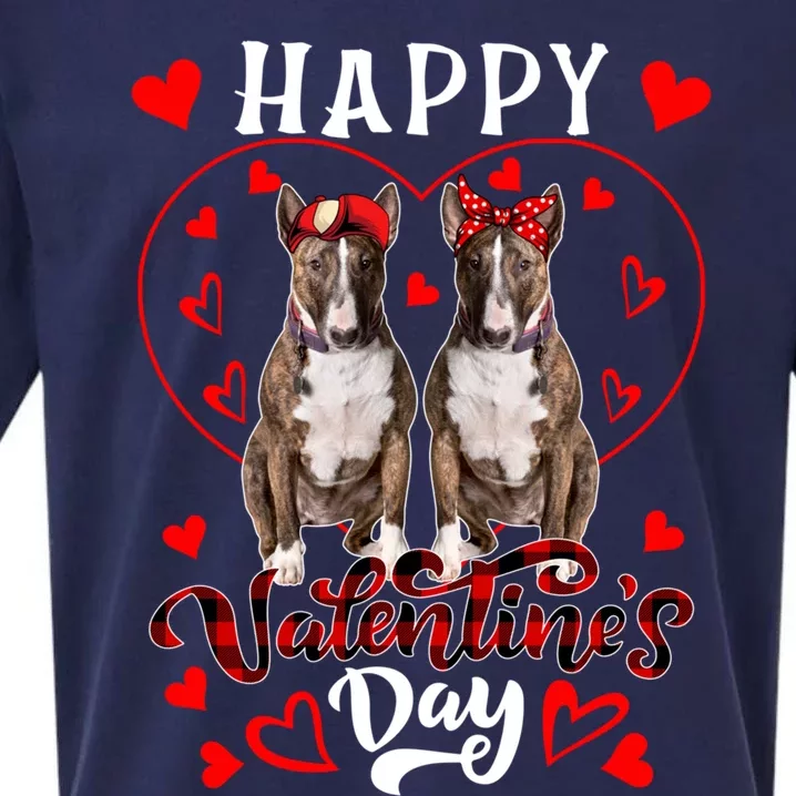 Happy Valentine's Day Cute Hearts Shape Couple Bull Terriers Gift Sueded Cloud Jersey T-Shirt