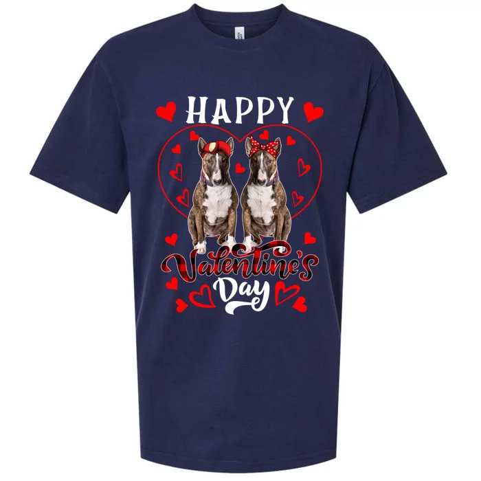 Happy Valentine's Day Cute Hearts Shape Couple Bull Terriers Gift Sueded Cloud Jersey T-Shirt