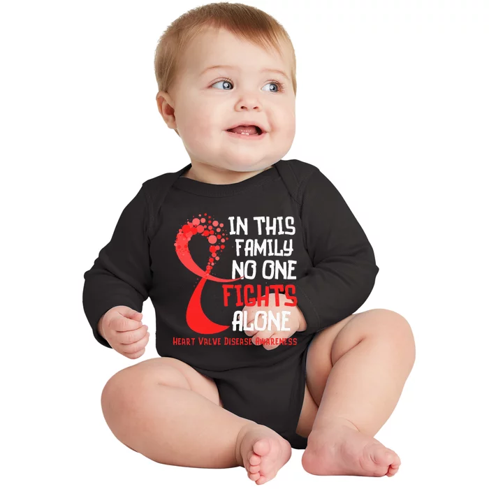 Heart Valve Disease Awareness Ribbon Family Red Fighter Baby Long Sleeve Bodysuit