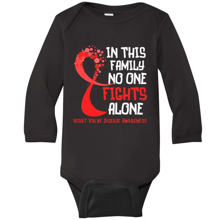 Heart Valve Disease Awareness Ribbon Family Red Fighter Baby Long Sleeve Bodysuit