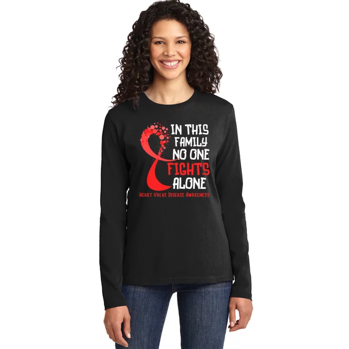 Heart Valve Disease Awareness Ribbon Family Red Fighter Ladies Long Sleeve Shirt