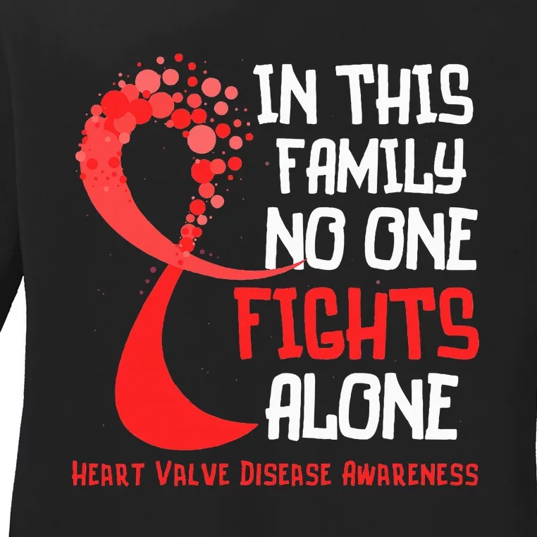 Heart Valve Disease Awareness Ribbon Family Red Fighter Ladies Long Sleeve Shirt