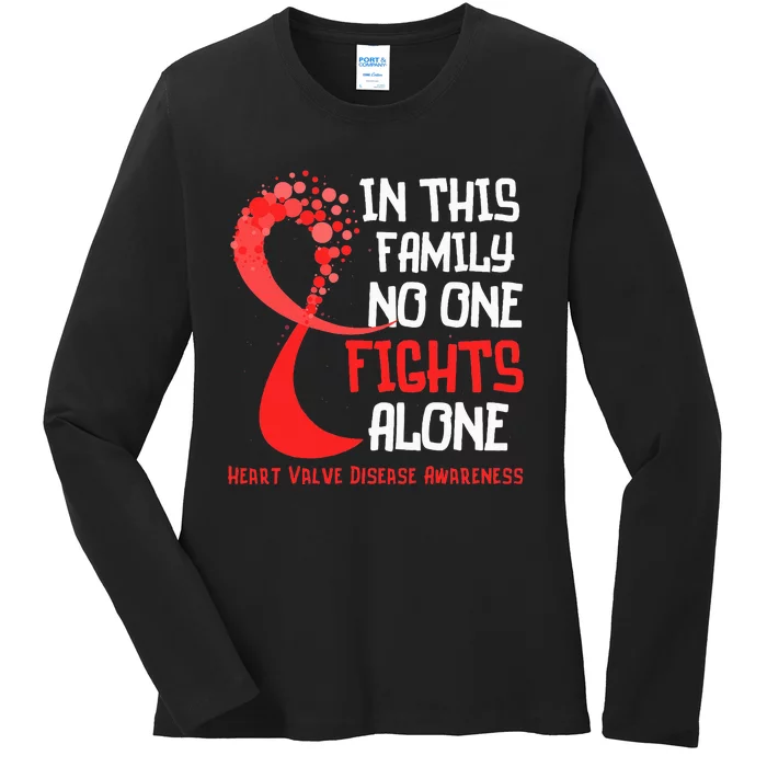 Heart Valve Disease Awareness Ribbon Family Red Fighter Ladies Long Sleeve Shirt