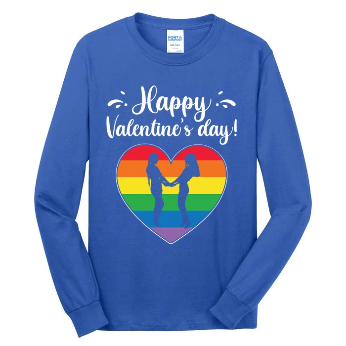 Happy Valentine's Day Funny Lesbian Couple Lgbt Supporter Gift Tall Long Sleeve T-Shirt