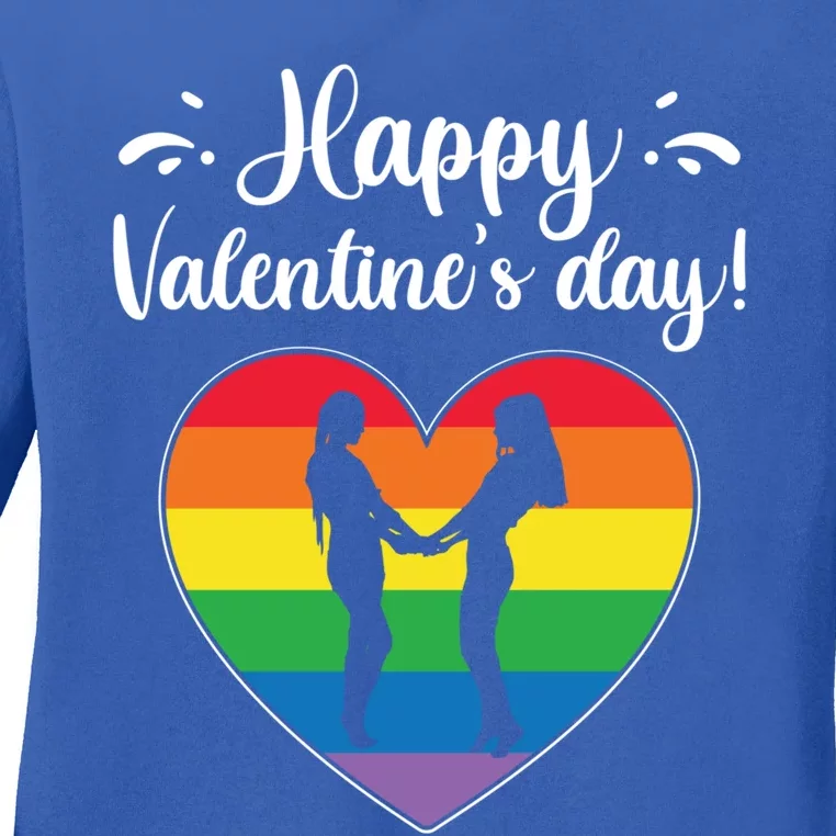 Happy Valentine's Day Funny Lesbian Couple Lgbt Supporter Gift Ladies Long Sleeve Shirt