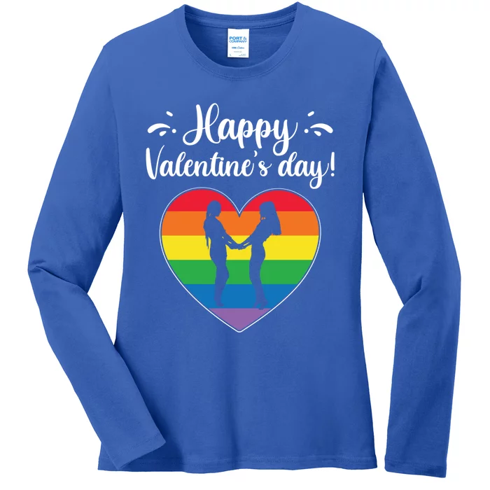 Happy Valentine's Day Funny Lesbian Couple Lgbt Supporter Gift Ladies Long Sleeve Shirt