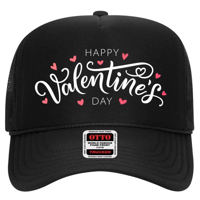 Happy Valentines Day Logo High Crown Mesh Trucker Hat