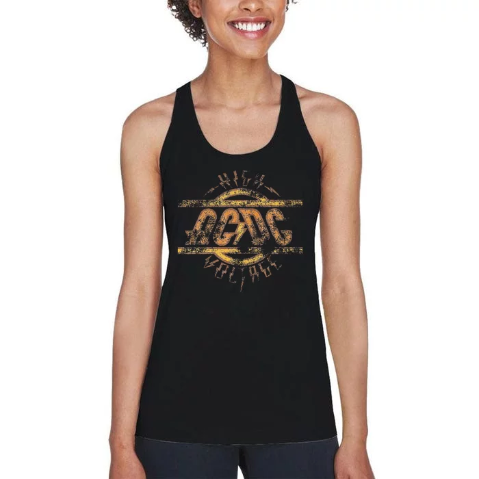 High Voltage Distressed Rock Music Band Women's Racerback Tank