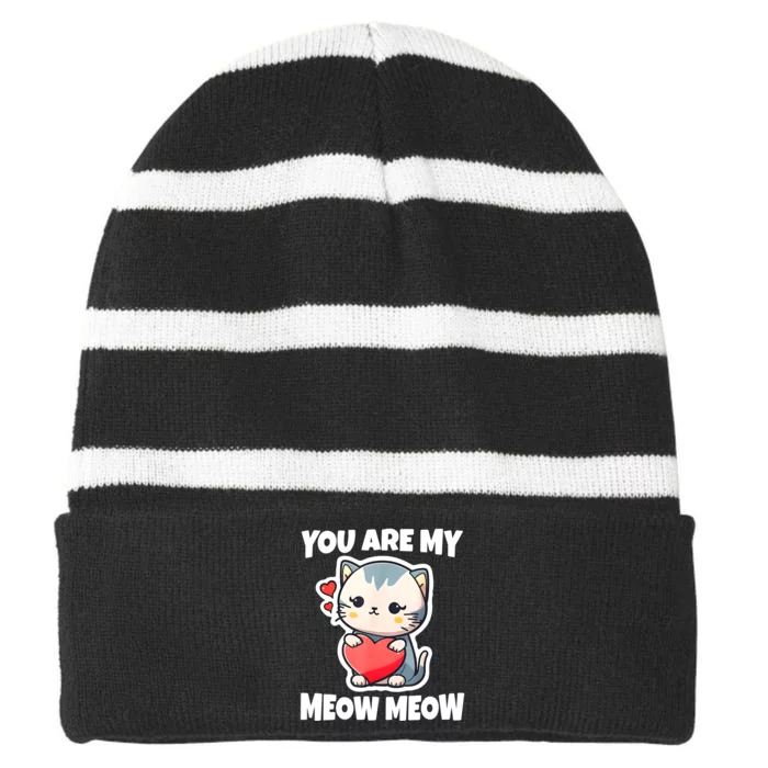 Happy Valentine's Day Striped Beanie with Solid Band