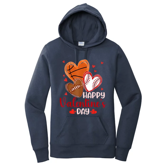 Happy Valentines Day Basketball Baseball Football Women's Pullover Hoodie