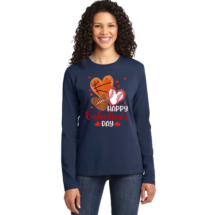 Happy Valentines Day Basketball Baseball Football Ladies Long Sleeve Shirt