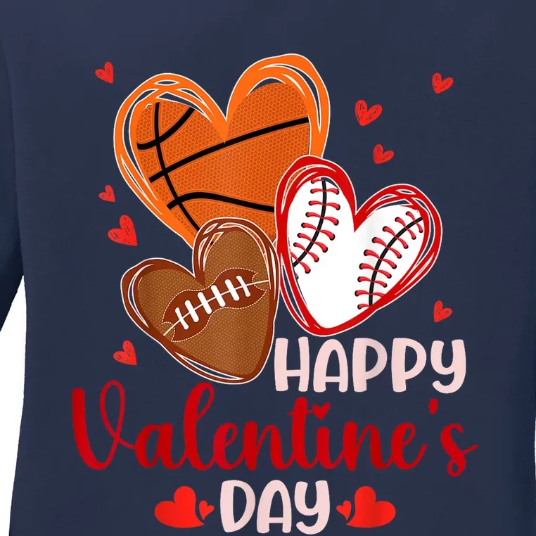 Happy Valentines Day Basketball Baseball Football Ladies Long Sleeve Shirt