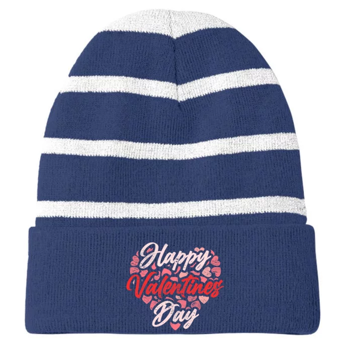 Happy Valentines Day Striped Beanie with Solid Band