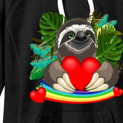 Happy Valentines Day Cute Sloth With Rainbow And Heart Women's Fleece Hoodie