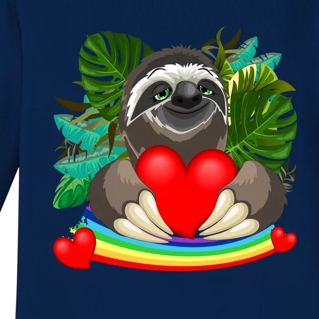 Happy Valentines Day Cute Sloth With Rainbow And Heart Baby Long Sleeve Bodysuit