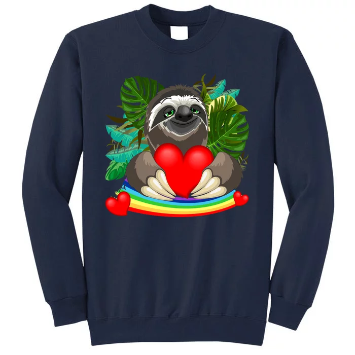 Happy Valentines Day Cute Sloth With Rainbow And Heart Tall Sweatshirt