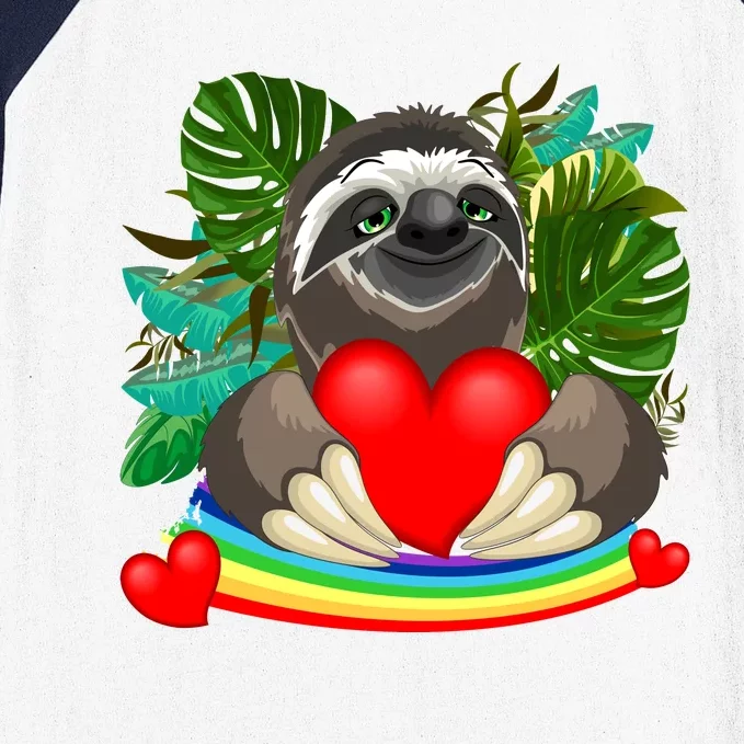 Happy Valentines Day Cute Sloth With Rainbow And Heart Baseball Sleeve Shirt