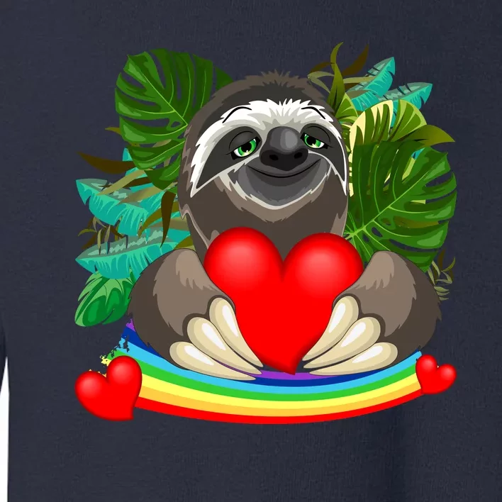 Happy Valentines Day Cute Sloth With Rainbow And Heart Toddler Sweatshirt