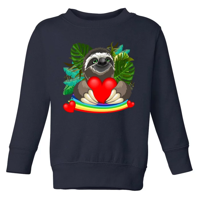 Happy Valentines Day Cute Sloth With Rainbow And Heart Toddler Sweatshirt