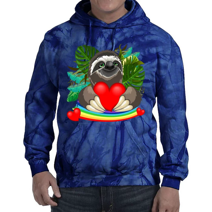 Happy Valentines Day Cute Sloth With Rainbow And Heart Tie Dye Hoodie