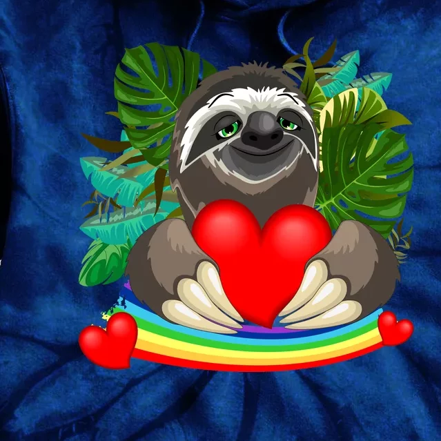 Happy Valentines Day Cute Sloth With Rainbow And Heart Tie Dye Hoodie