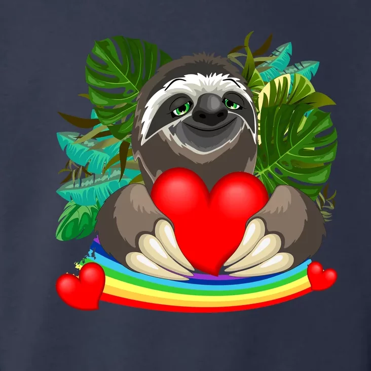 Happy Valentines Day Cute Sloth With Rainbow And Heart Toddler Hoodie