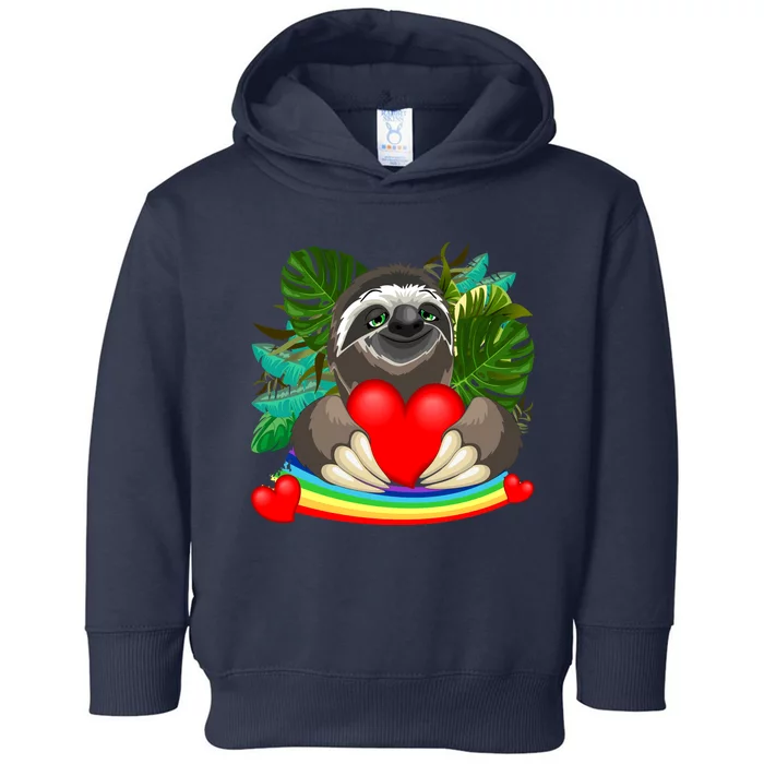 Happy Valentines Day Cute Sloth With Rainbow And Heart Toddler Hoodie