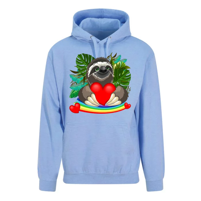 Happy Valentines Day Cute Sloth With Rainbow And Heart Unisex Surf Hoodie