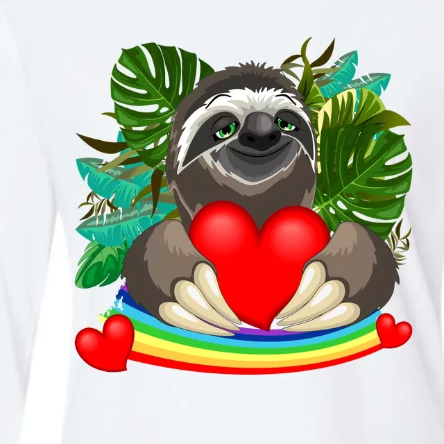 Happy Valentines Day Cute Sloth With Rainbow And Heart Womens Cotton Relaxed Long Sleeve T-Shirt