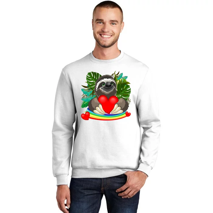 Happy Valentines Day Cute Sloth With Rainbow And Heart Sweatshirt